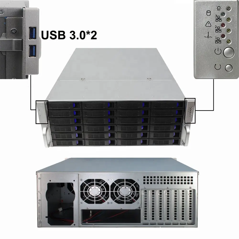 Caja de servidor 4U Rackmount con 24 puertos SATA/SAS intercambiables en caliente, conector MiniSAS /SATA