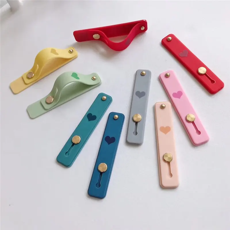 Pulseira de silicone de cor cardíaca, suporte de celular fofo com pulseira de dedo em silicone, cinta de mão para empurrar