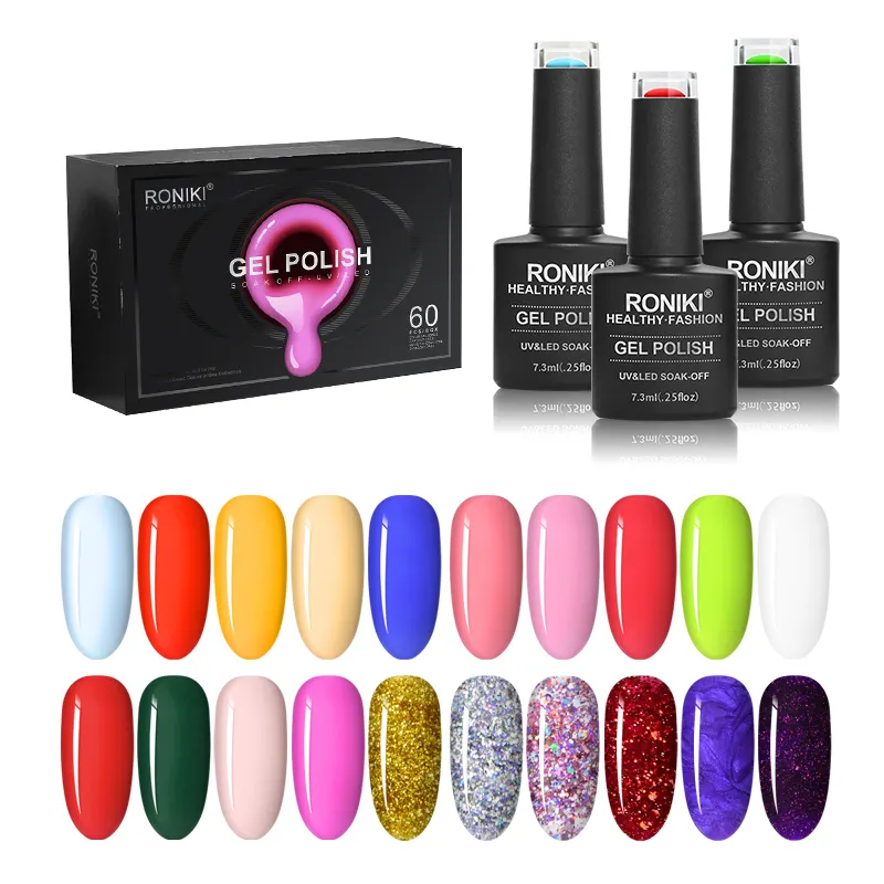 RONIKI Nagellack Farbe UV Gel Set 60 Stück/Kit Maniküre Nail Art Salon Basis und Dec klack Emaille Lack UV Gel Nagellack Set