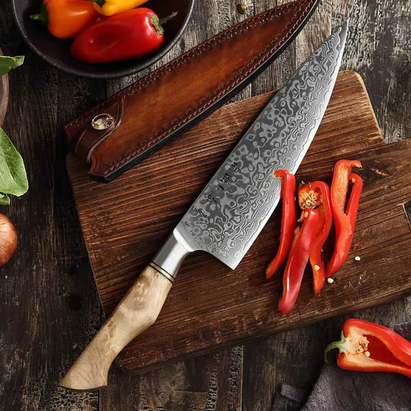 HEZHEN sıcak satış şam çelik şef bıçağı lüks mutfak bıçakları el yapımı figürlü Sycamore ahşap kolu