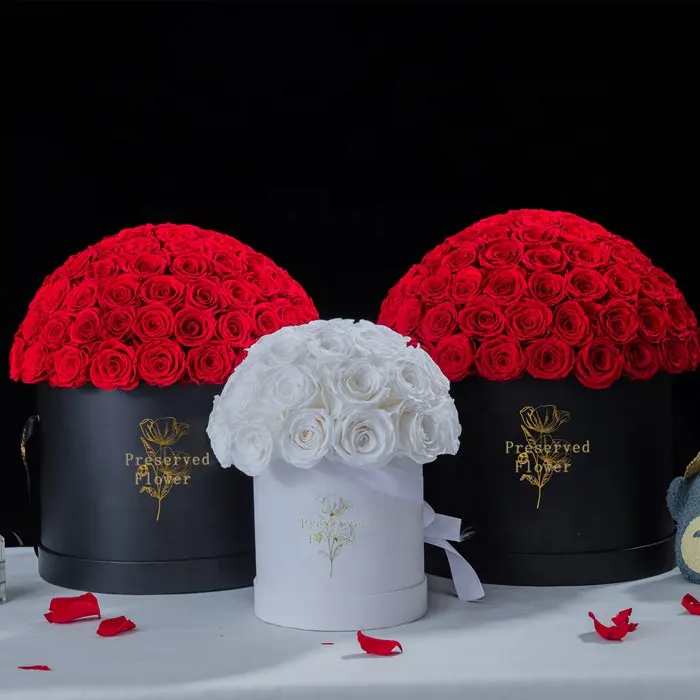 Fleurs décoratives pour la Saint-Valentin Cadeau Infini immortel éternel pour toujours Stabilisé Roses conservées dans une boîte cadeau