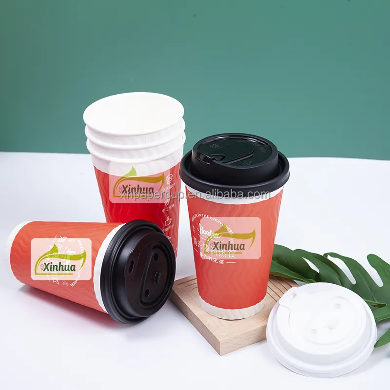 Reliëf Dubbele Wand Kraft Papier Beker Voor Voedsel En Drinken Water Koolzuurhoudende Dranken Koffie Verpakking