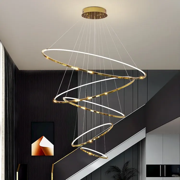 Alta Qualidade Villa Escadaria Círculo Lustre Lâmpada Round Loft Design Nordic Led Teto Luz Pingente