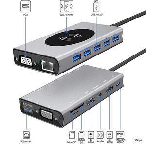 14合1 USB C集线器至2 * HDTV适配器，带5 * USB PD3.0千兆以太网VGA 3.5毫米音频SD/TF无线充电器c型集线器适配器 - Product Image 3