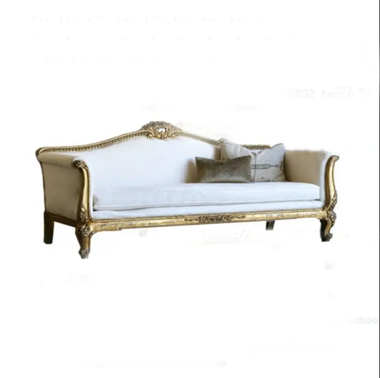 Custom-made furniture French solid wood sitting room fashionable high-end log carving 3 people seat sofa