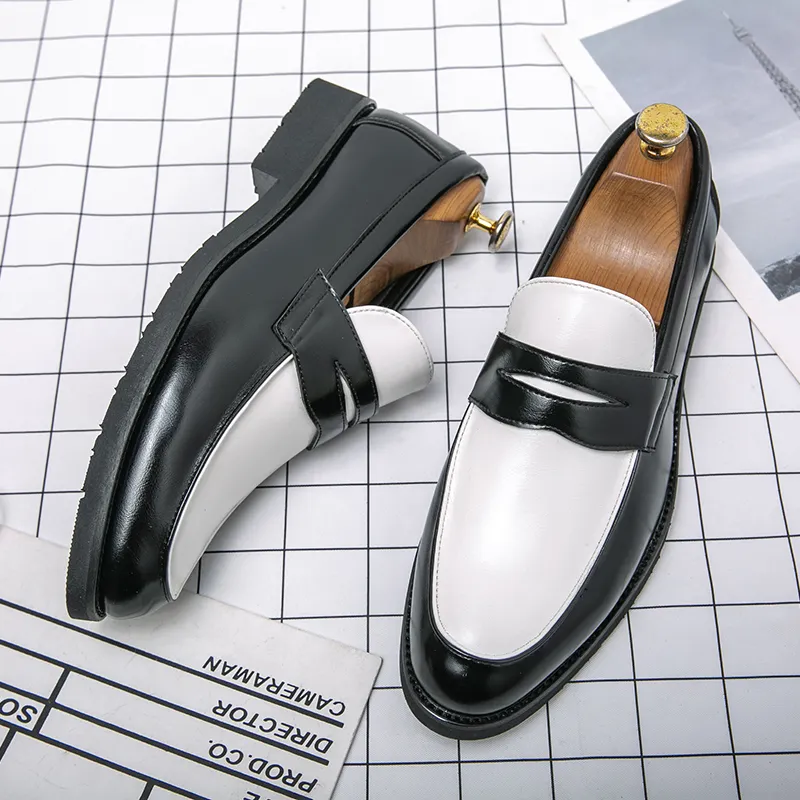 Sepatu pantofel Slip On kasual, sepatu selop kulit sintetis desain klasik tahan lama ukuran 38-46