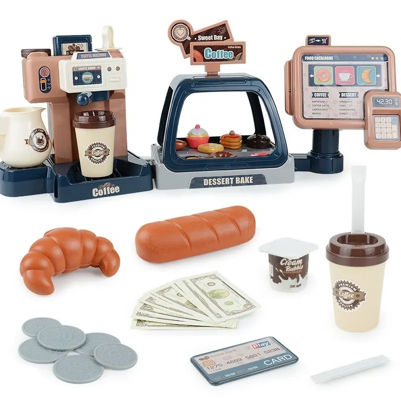 Bestselling realista compras com máquina de café, com luz e som, fingindo de jogar com brinquedos de cozinha, fingindo