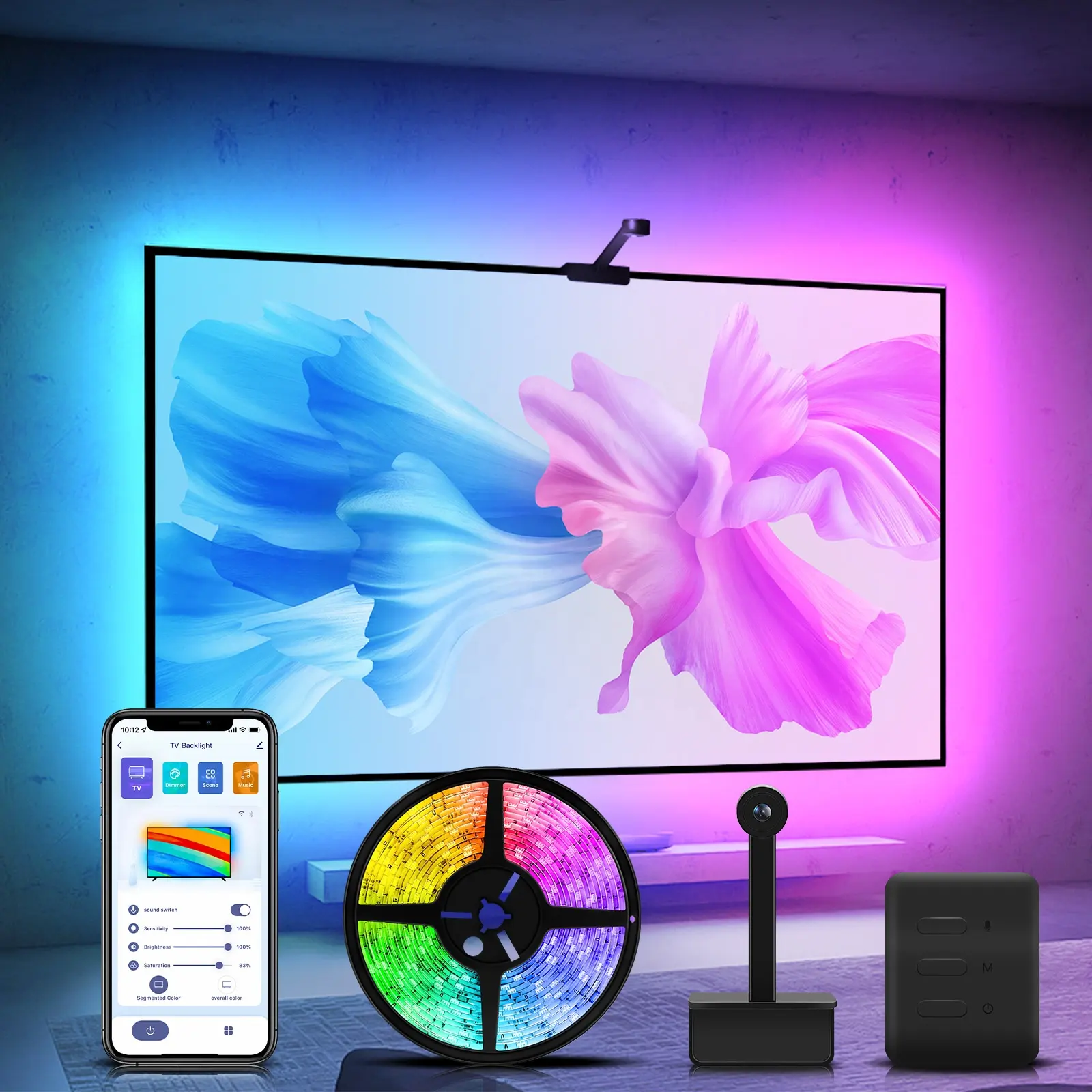 RGBIC LED TV Hintergrund beleuchtung Kit mit Kamera für 55-65 Zoll TV Smart LED Licht leiste Hintergrund beleuchtung LED TV Umgebungs hintergrund beleuchtung