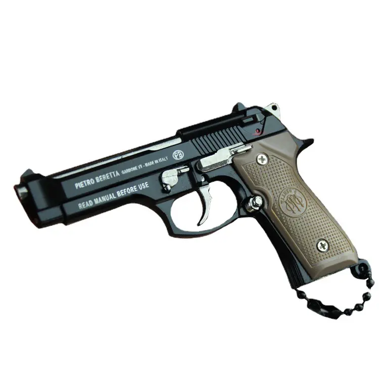 Pistola de Metal falsa juguete regalos de cumpleaños 1:3 pistola de Metal modelo en miniatura Beretta 92F llavero modelo de pistola de juguete de metal