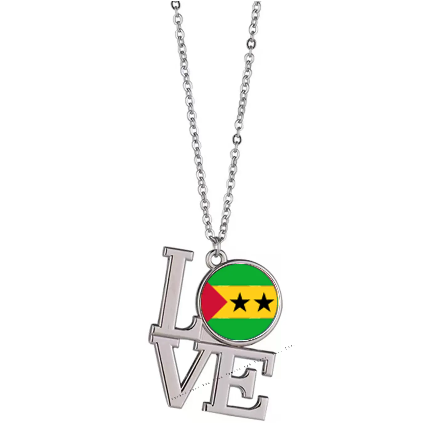 Hoge Kwaliteit Zinklegering Love Style Sao Tome & Principe Sieraden Vlag Lange Link 36X29.5 Mm Hanger Ketting