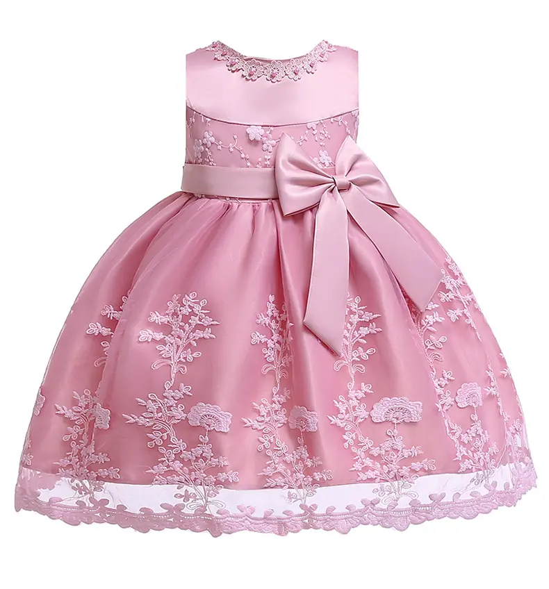 D0050 vestido de festa para recém-nascidos, vestido formal de festa de aniversário infantil com renda de cetim com flor para meninas