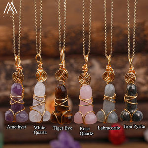 Pha Lê Dương Vật Reiki Chakra Pendant Vàng Vòng Cổ, DIY Thủ Công Mỹ Nghệ Dây Bọc Đá Phallus Dây Chuyền Nữ Trang Sức - Product Image 2