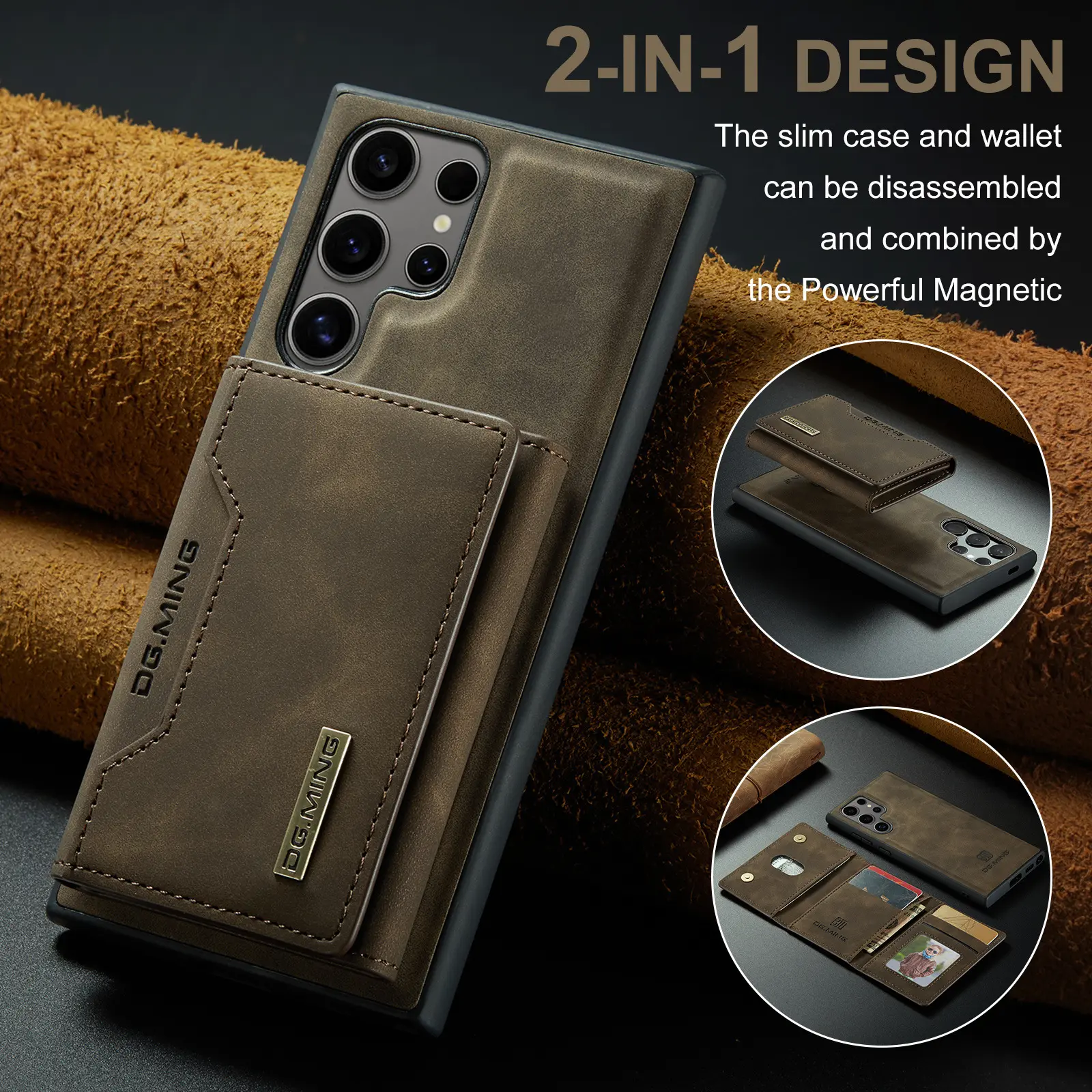 Detachable Leather Magnetic Card Pocket Phone Case for Samsung Galaxy S23 S24 Ultra Luxury Leather wallet bag Case for S22 Ultra