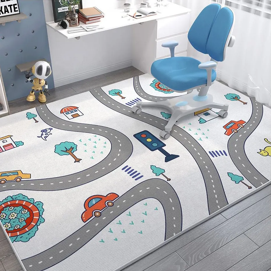 Custom Education City Road Pattern tappeto 3D stampato Soft flanella Traffic Game Mat tappeto da gioco per bambini