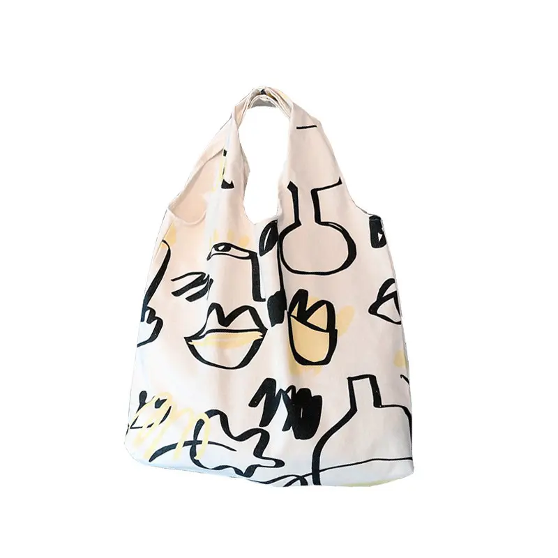 Promoción párrafo simple graffiti líneas hombro bolsas de lona bolsas de compras mujeres estudiantes bolsas de lona