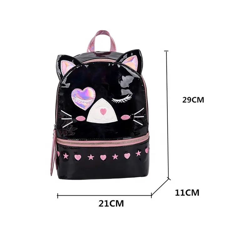 Moda novo design brilhante PU couro personalizado bonito animal dos desenhos animados gato back pack crianças mochila escolar
