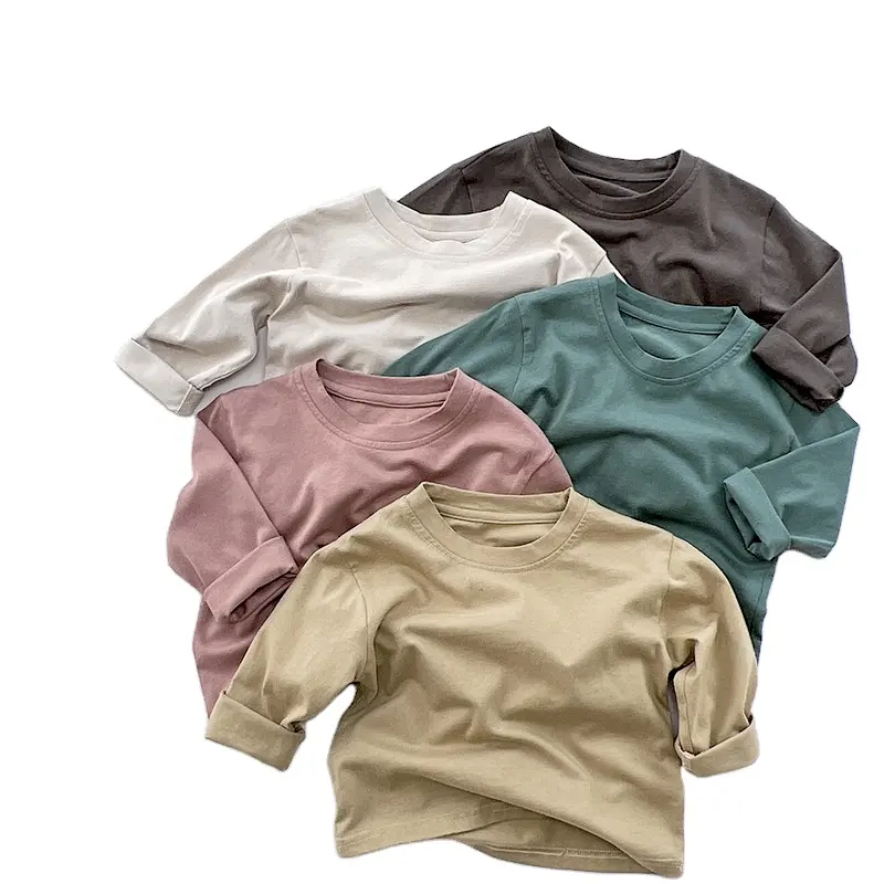 Camisas coreanas de manga comprida primavera 2024, camisas simples de algodão para meninos e meninas, crianças