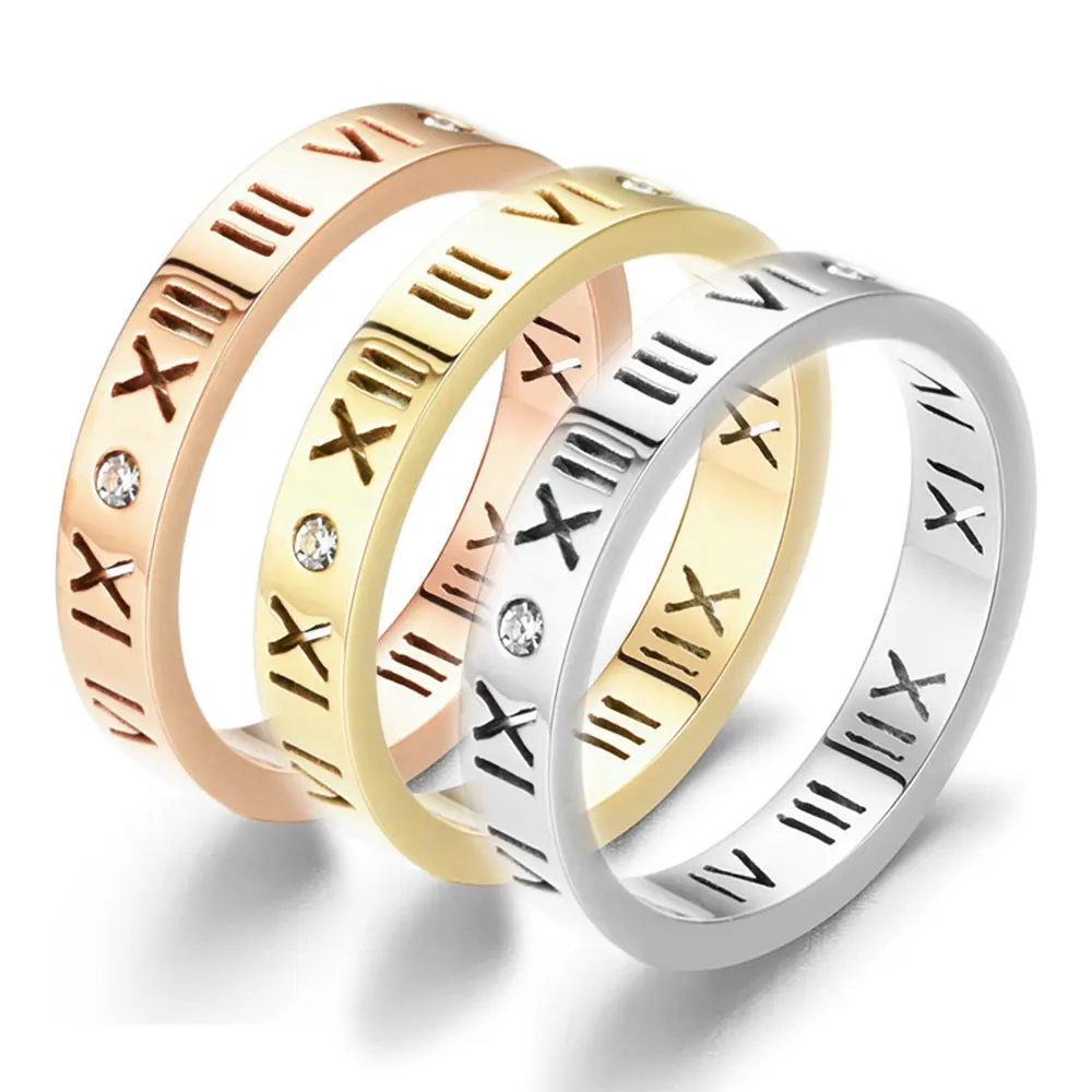 Anello di buon prezzo all'ingrosso della fabbrica nuove tendenze anelli di barretta con numero romano vuoto per gioielli da donna in acciaio inossidabile