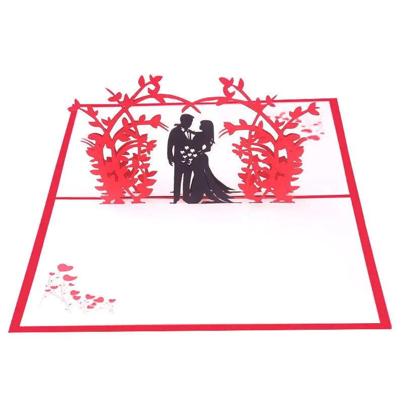XINDUO بطاقة التهنئة ثلاثية الأبعاد 3D دعوة حفلات الزفاف لعيد الحب مصنوعة يدوياً من الورق المنقوش