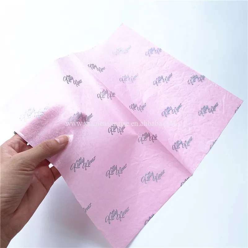Kertas tisu pembungkus merah muda cetak kustom logo kertas hitam dengan foil perak