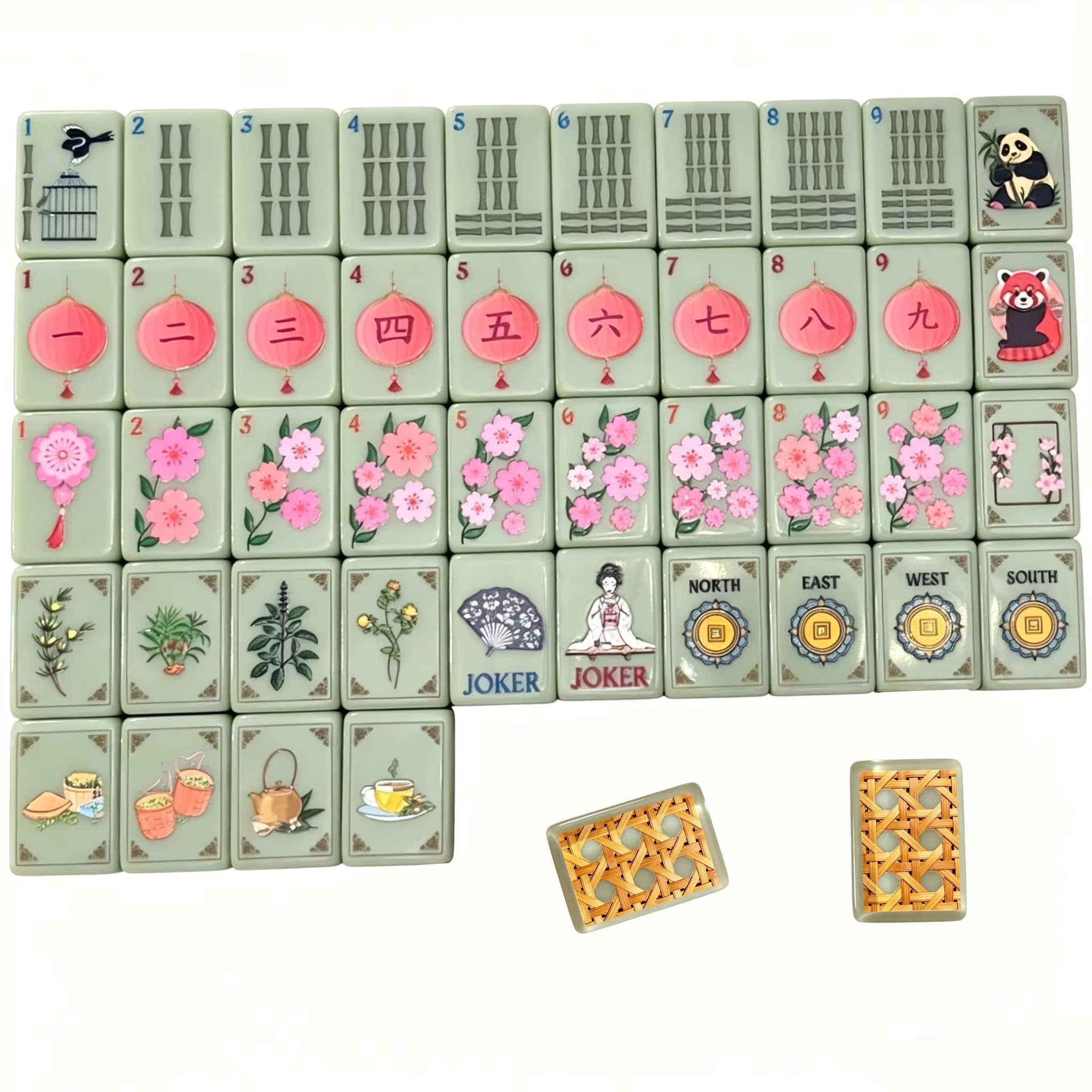 Woven Bamboo Texture Emerald Green Panda Set