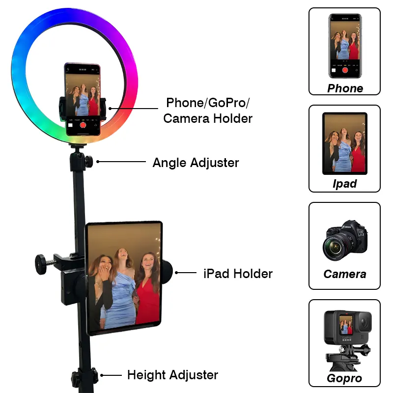 Photobooth portátil 360 câmera infinito foto cabine 360 vídeo 100cm vidro temperado levou 360 graus foto cabine 80cm