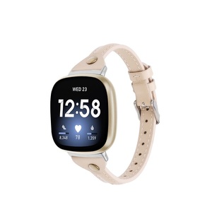Fitbit Versa 3 Sense经典t形第一层牛皮超薄皮革表带带铆钉智能手镯更换表带 - Product Image 5