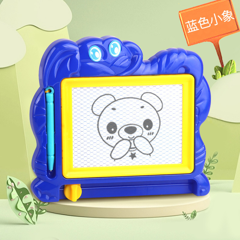 Black and white baby elephant drawing board blue
