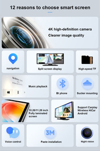 Tela sensível ao toque de 11,26 polegadas 4k Traço Cam Dvr Carplay Sem Fio Android Auto Monitor Portátil Caixa Preta Do Carro, Dvr Câmera Do Carro