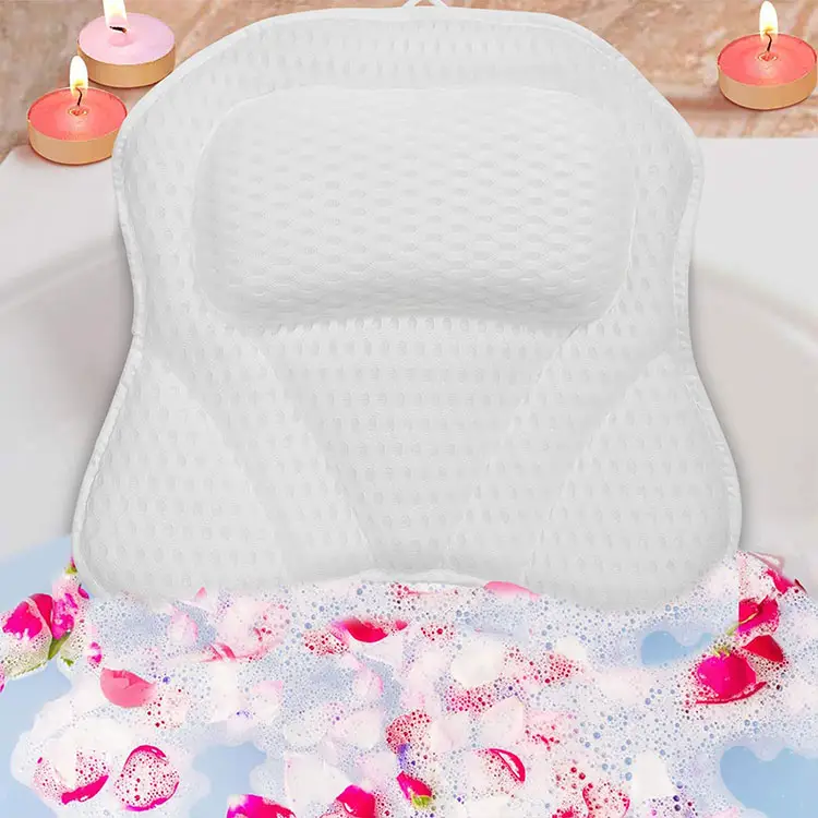 Soporte de cuello y espalda de lujo 3D Air Mesh Spa Bañera Almohadas de baño para bañera
