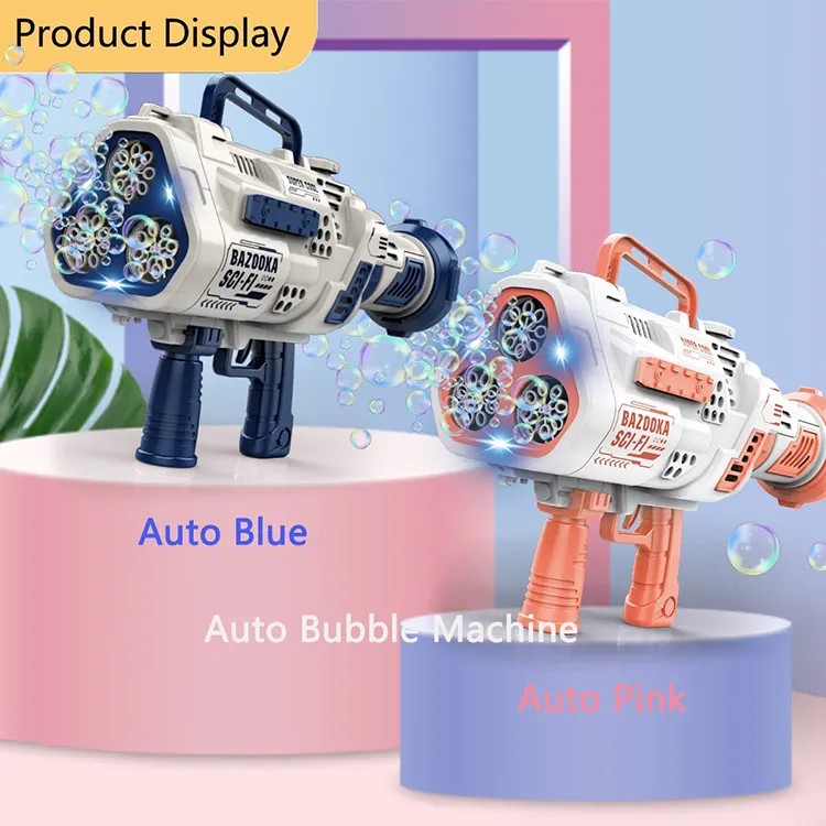 China Factory Outdoor Automatic Bubble Blower 24 Hole Light Up Electric Bubble Bazooka Launcher For Kids