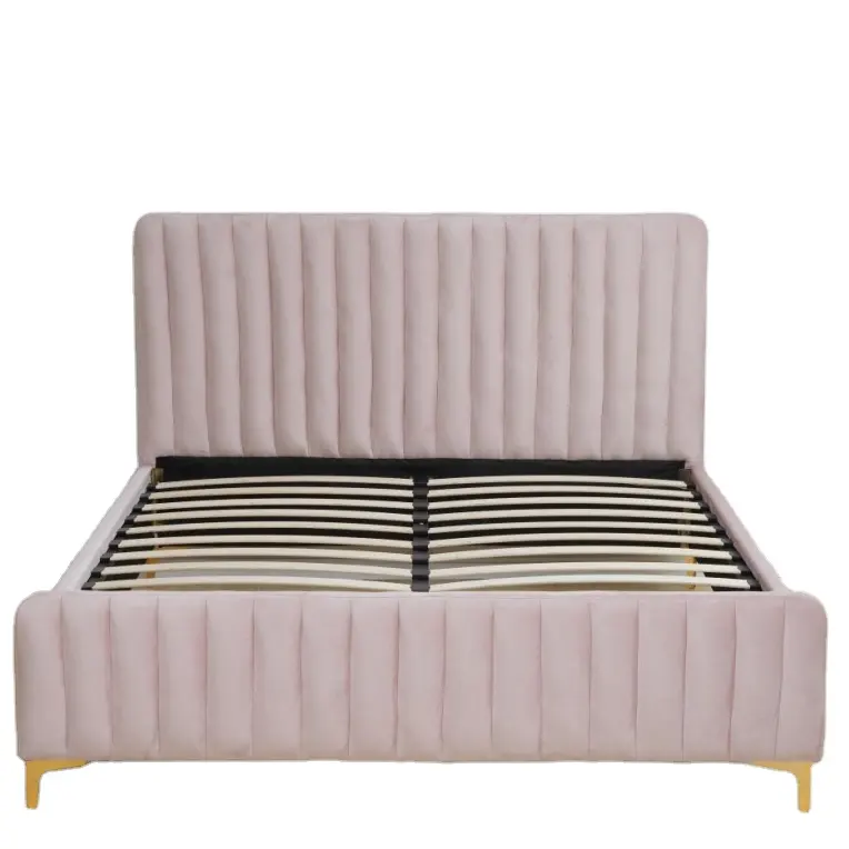 Cama tapizada de tela de terciopelo, precio al por mayor, 4 pies, 6 cama doble queen king, precio de fábrica barato