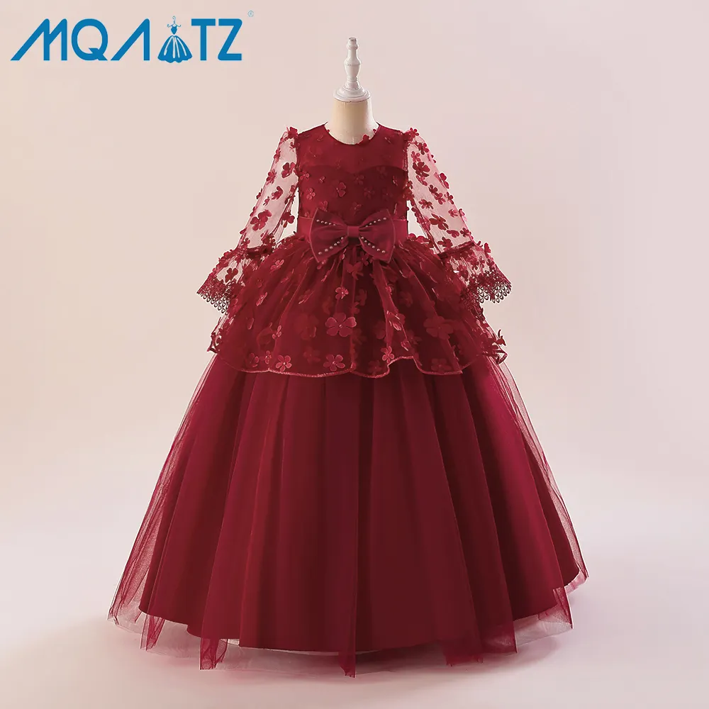 Roupas Online Compras Crianças Manga Comprida Moda Show Flor Vestidos Festa Moda Para Meninas de 10 Anos LP-215