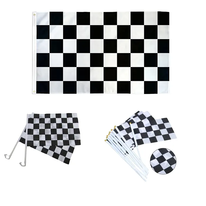 Promotional High Quality Hanging Red and White Check Racing Race Hand Car Custom 3x5ft Polyester Flag