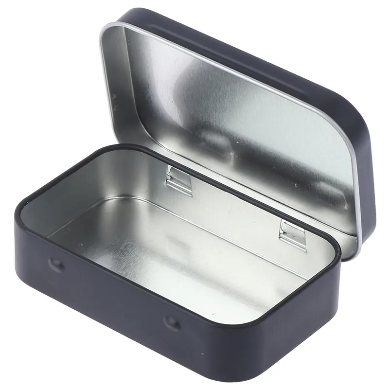 OEM Small Metal Hinged Tin Box Packaging Candy Mint Makeup Portable Storage Silver Square Tin Case Gift Box Custom Tin Can/box