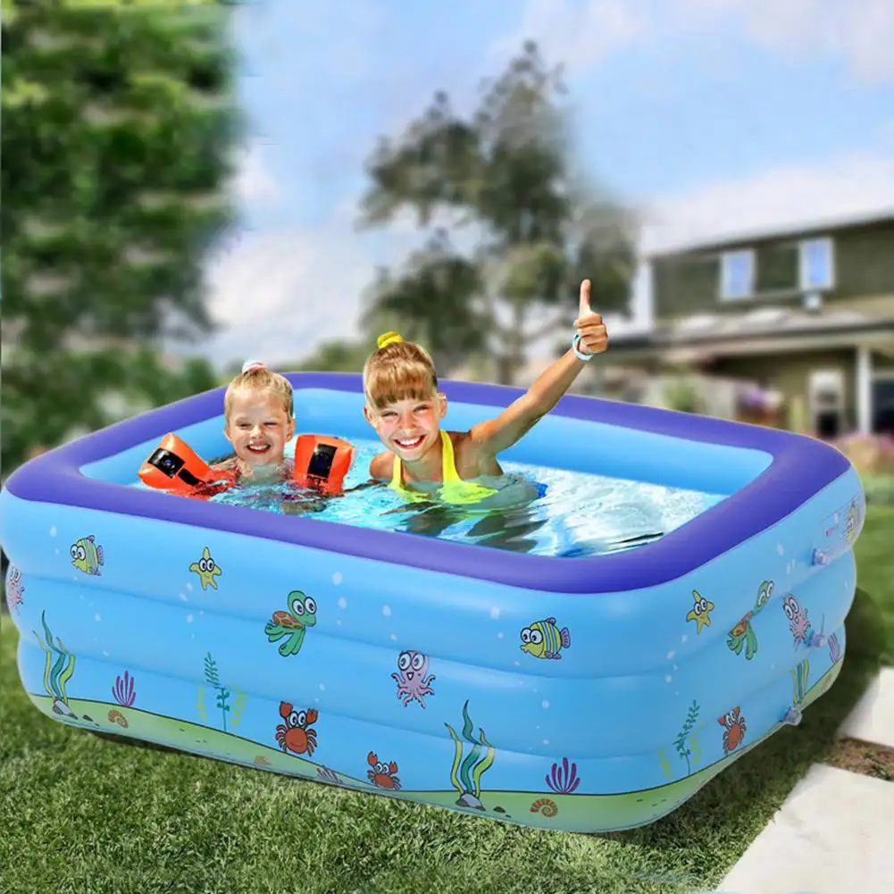 Kolam renang tiup bayi persegi panjang, kolam renang tiup ukuran penuh portabel untuk anak-anak, keluarga