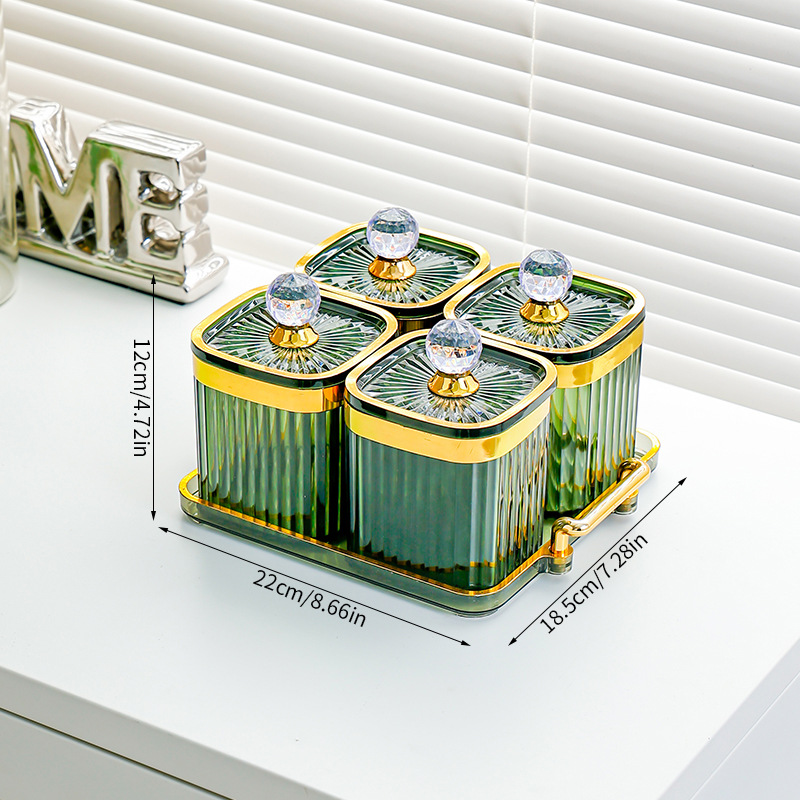 Fruit Green Square Jar with 4 Compartments - Large Diamond Handle