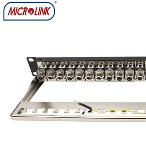 PANEL de parche cargado, 19 '', 1U, 24 puertos, RJ45, STP, CAT6A, PANEL de parche blindado con Gato de módulo CAT6A