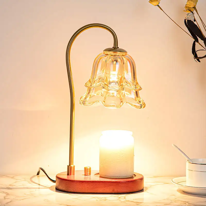 Lâmpada de mesa LED elétrica em forma de flor para aquecer velas, queimador de cera, aquecedor de mesa com escurecimento, para quartos, casamentos e presentes de aniversário