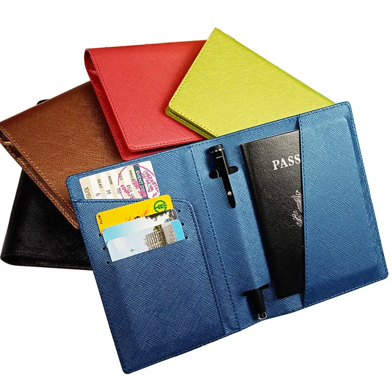 Pinghu Sinotex High Quality Customize Logo Leather Travel Passport Holder Cover With Pen Loop