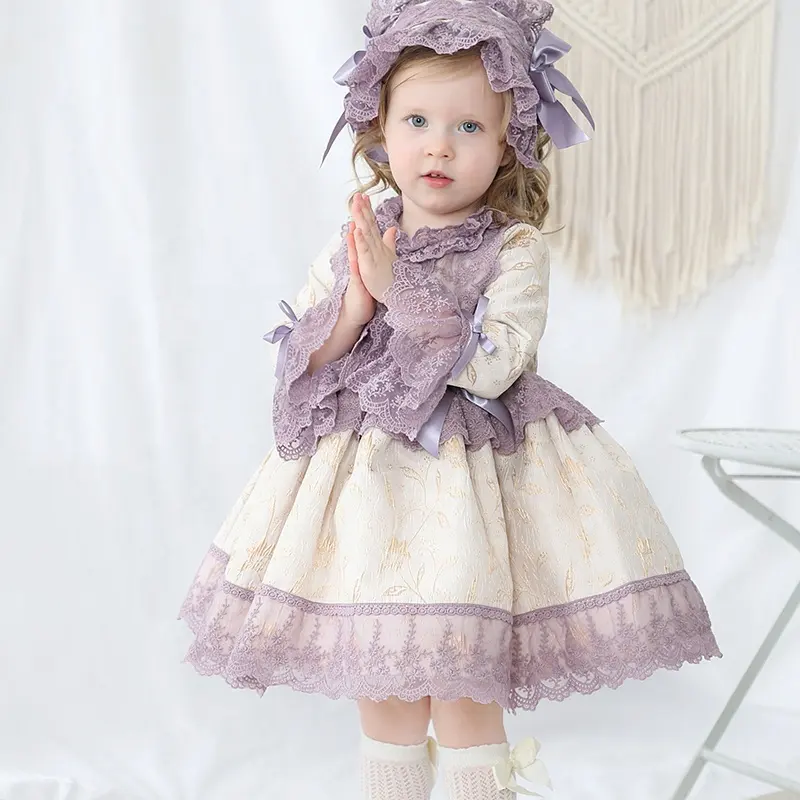 Los niños de invierno precioso encaje 3pcs vestido Europa fiesta de niñas español vestido