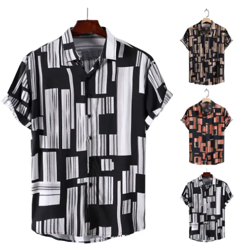 2022 yaz Hawaiian erkek gömlek renkli çizgili 3d baskılı gömlek erkekler için plaj rahat Tee gömlek erkekler büyük boy üstleri Camicias