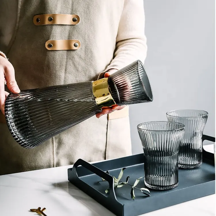 Glas Kaltwasser flasche Haushalts krug und Tasse im japanischen Stil kreative gestreifte Saft Trinkbecher Topf Set