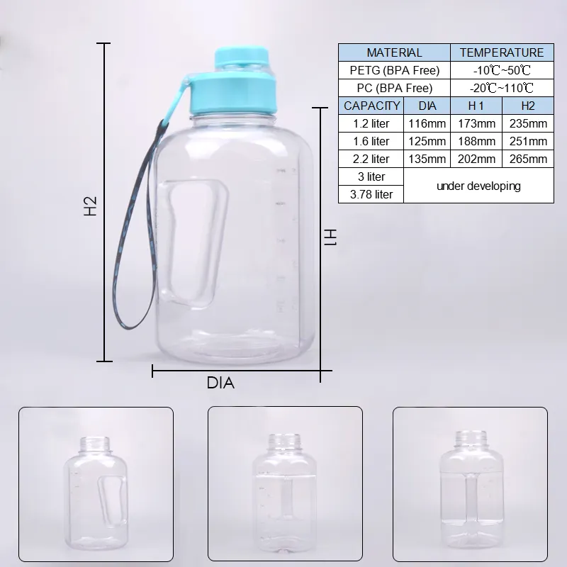 BPA FREE 1.2 1.6 2.2 3 3.78 liter water bottle plastic factory direct