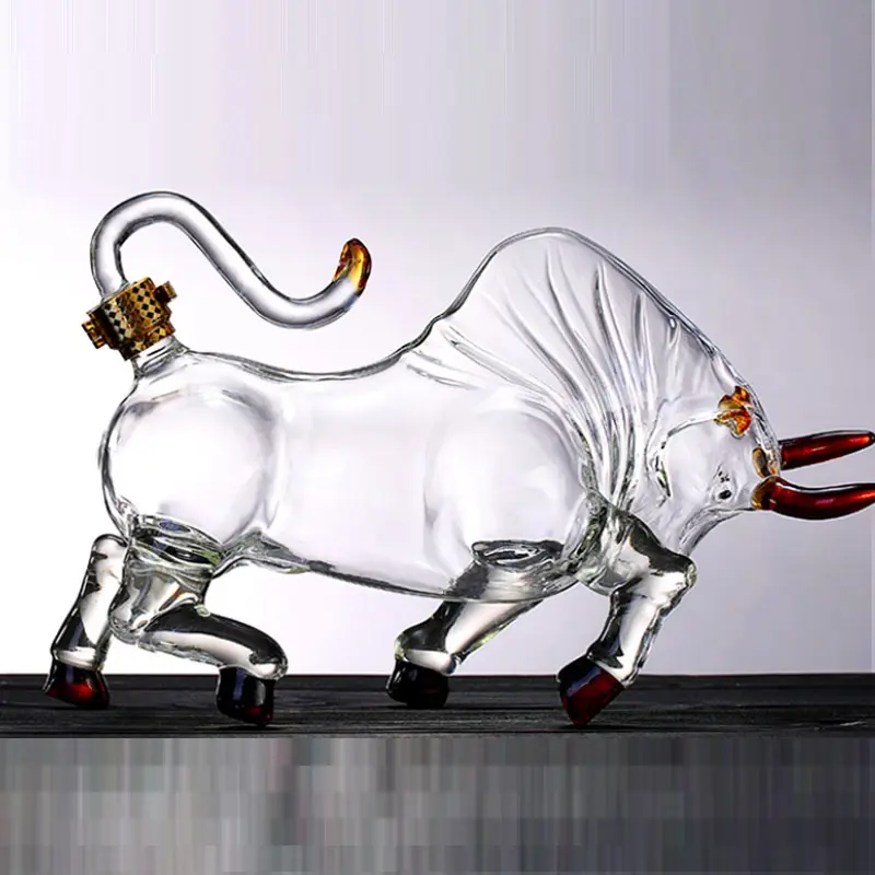 Botella de toro de cristal transparente para decoración, soporte para vino, zodiaco, regalo artesanal, 500/1000ml