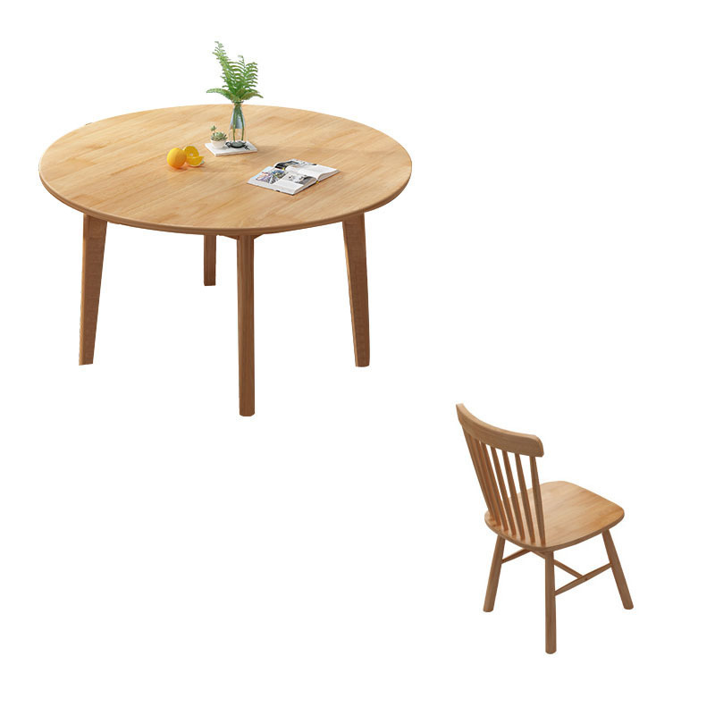 Table ronde de 100 cm avec 4 chaises Windsor (couleur bois naturel)