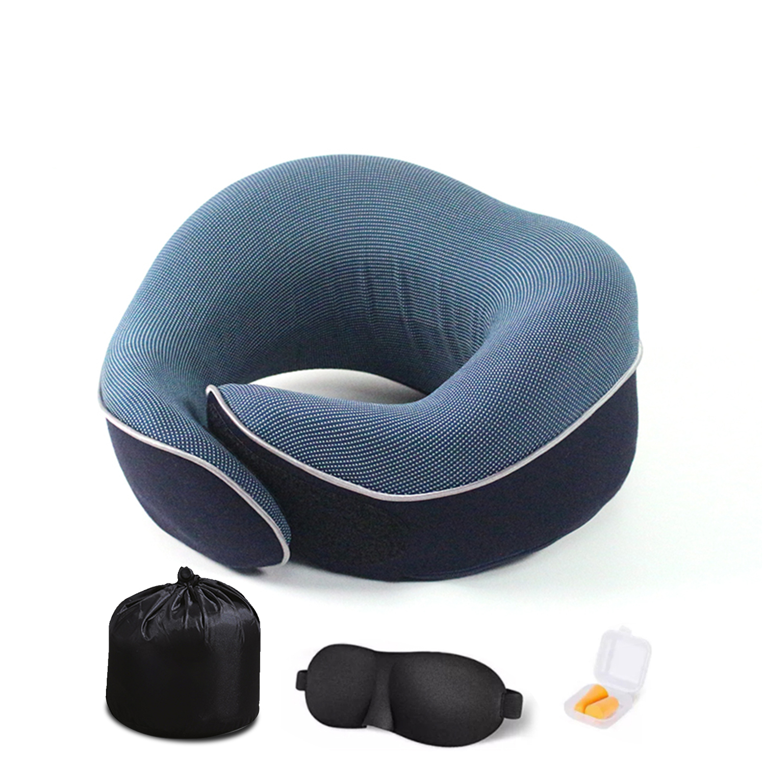 Bleu + cache-oreilles + bouchons d'oreilles + sac de rangement