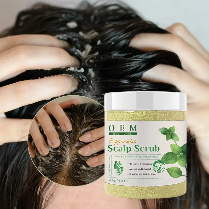 Nhãn hiệu riêng OEM da đầu chăm sóc Exfoliator cai nghiện điều trị tóc chống gàu dầu gội Biển Muối Hương Thảo bạc hà Tóc da đầu chà
