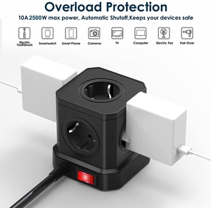 Adaptador de viaje portátil 220V-250V 16A Europa con 5 enchufes de pared multienchufe y 4 puertos de salida USB a para viajes europeos - Product Image 3