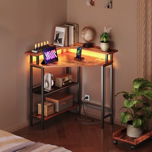 L-förmiger Eck schreibtisch, Spieltisch mit Ladestation und LED-Streifen, 90 ° Eck <span class=keywords><strong>computer</strong></span> tisch für kleinen Raum im Home Office